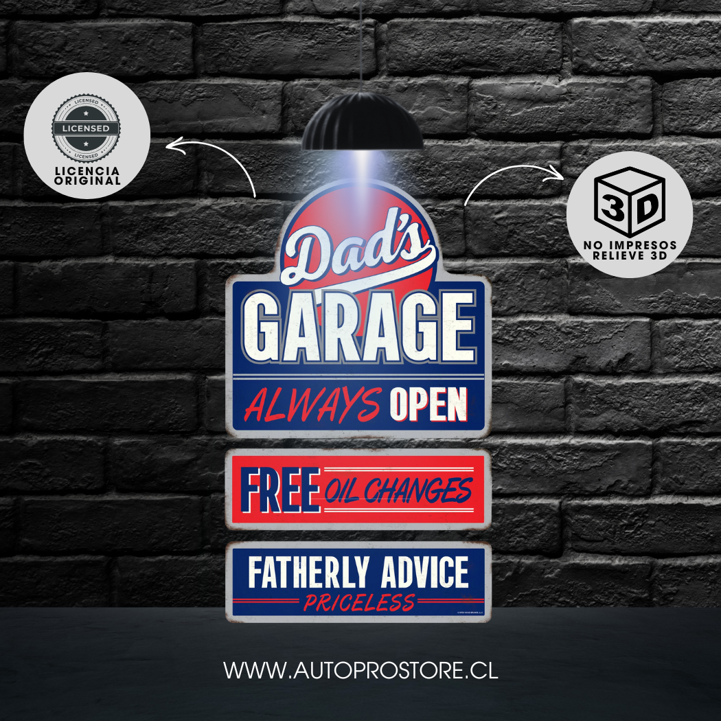Cartel Troquelado - LINKED EMB TIN - DAD’S GARAGE