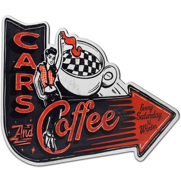Cartel en Relieve Metal - CARS COFFEE X-METAL