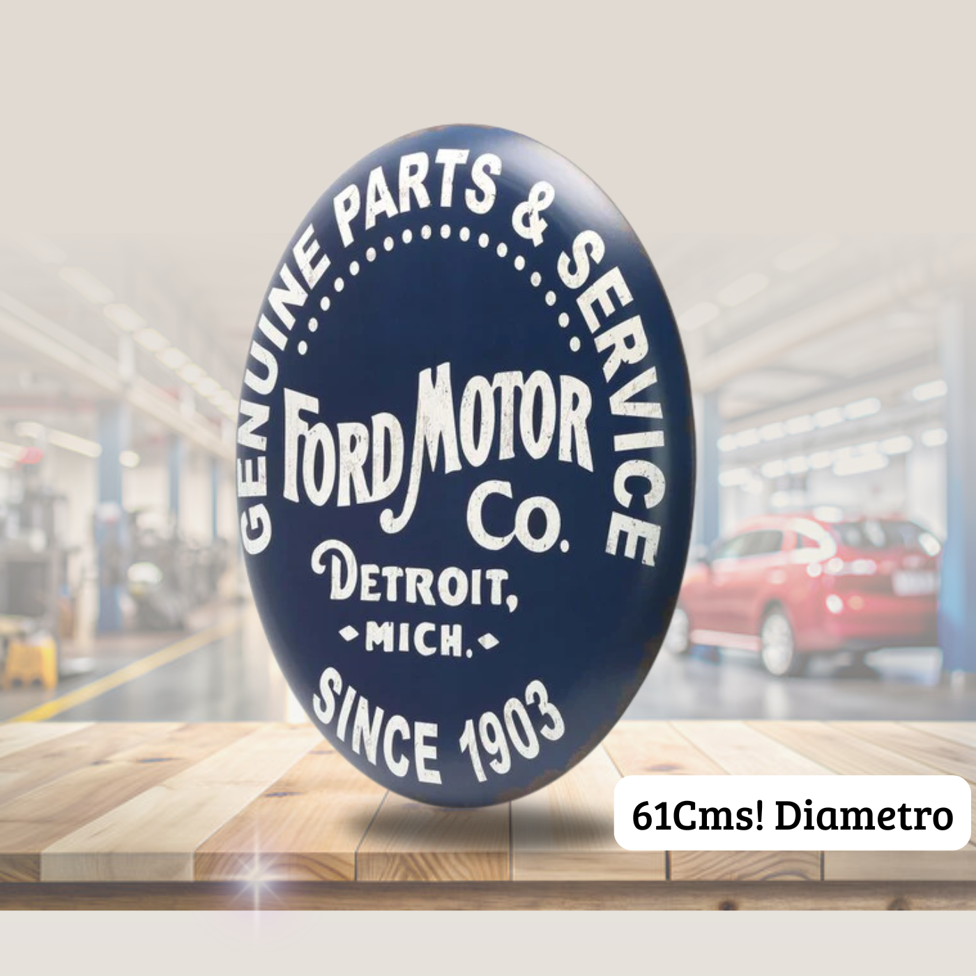 Cartel en Relieve Metal - FORD MOTOR BOTON 61 Cms!