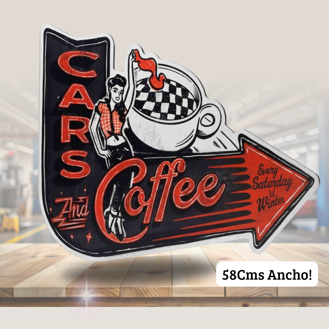 Cartel en Relieve Metal - CARS COFFEE X-METAL