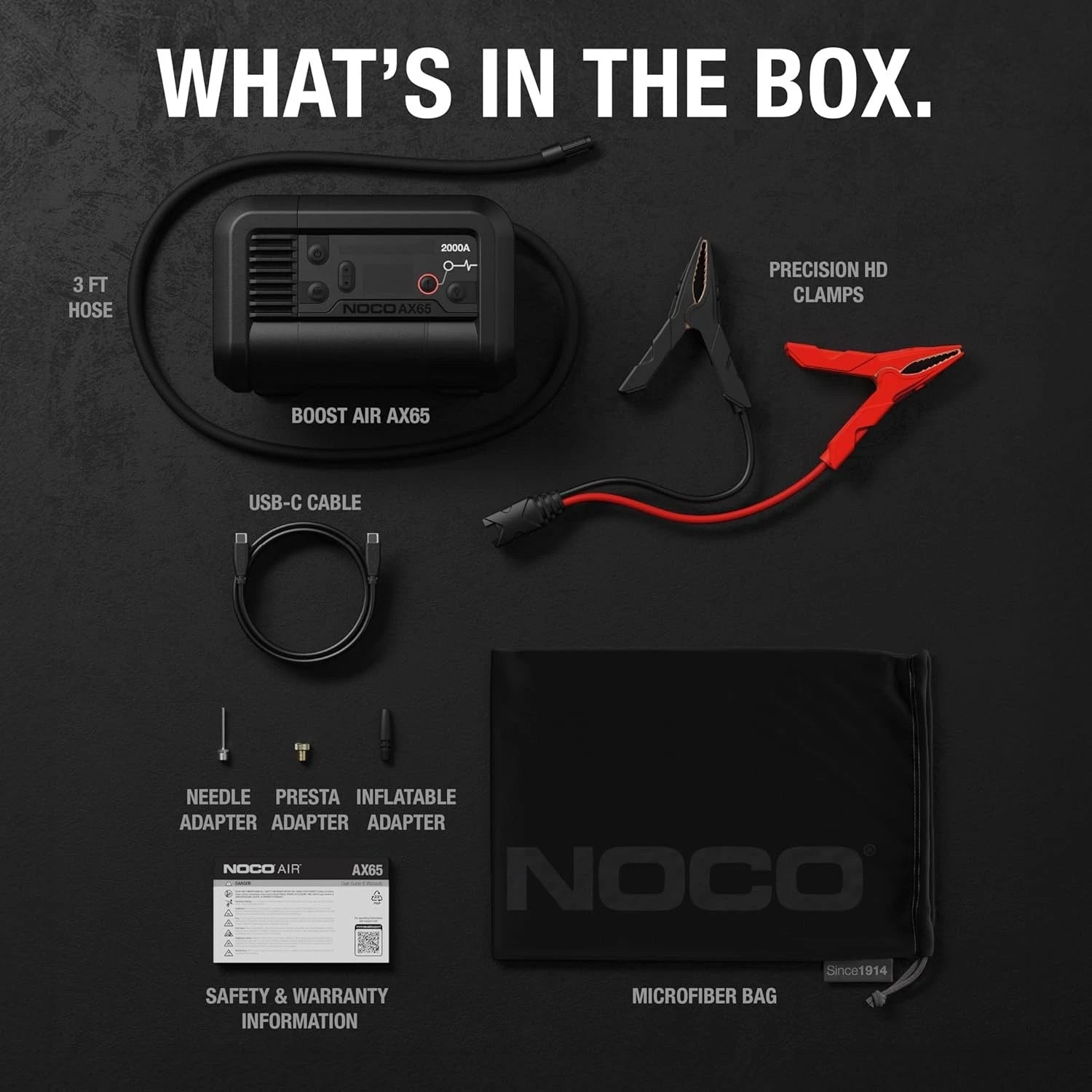 NOCO 2000A Boost Air Jump Starter and 100PSI Air Compressor AX65