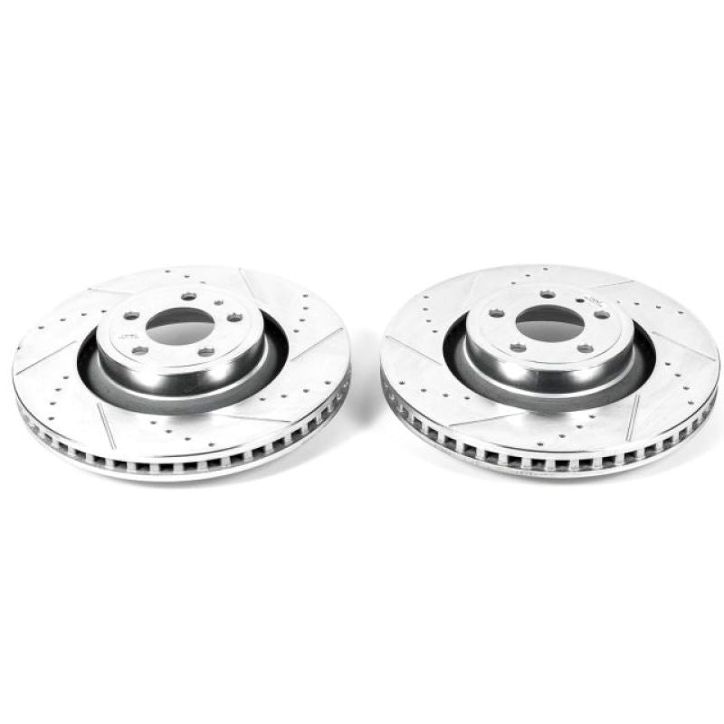 Power Stop 15-19 Ford Mustang 13.9" Discos Perforados y Ranurados DELANTEROS NON BREMBO- Par 352,1mm