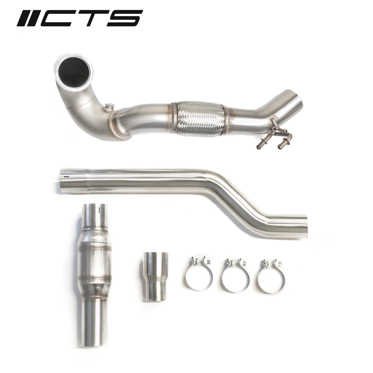 CTS Turbo MQB AWD Exhaust Downpipe with HIGH FLOW CAT (MK7/MK7.5 Golf AWD; Golf R; A3/S3/TT/TT-S Quattro) CTS Turbo EXH-DP-0015-CAT
