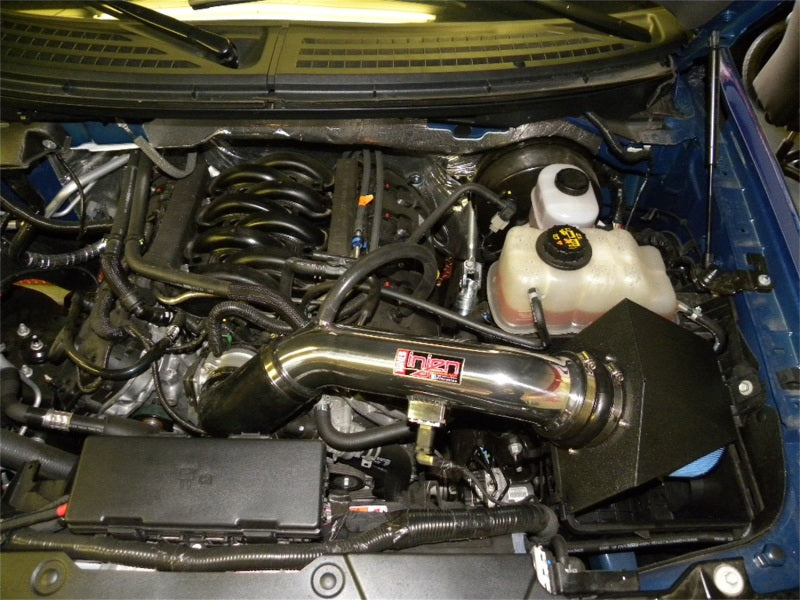 PF9011P Injen 12 Ford F-150 V8 5.0L Polished 4in Power Flow Intake w/ MR Tech/Enc Air Box w/ Front Air Inlet