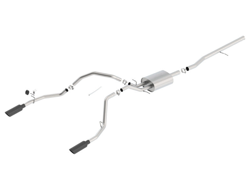 140535BC Borla 14 Silv/Sierra 1500 C/B Touring Exh/2.75in in muff 2.25inout 4inTIp SS Rear Exit-Black Chrome