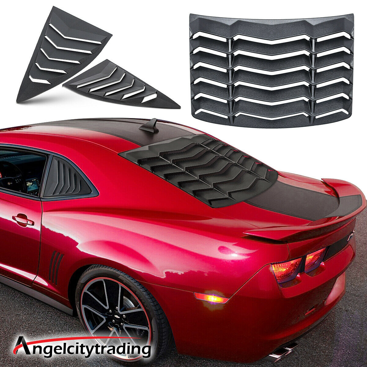 Chevy Camaro 2010-2015 Matte Black Rear & Side Window Louver Sun Shade Cover