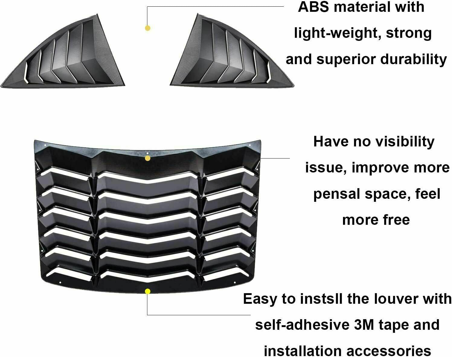 Chevy Camaro 2010-2015 Matte Black Rear & Side Window Louver Sun Shade Cover