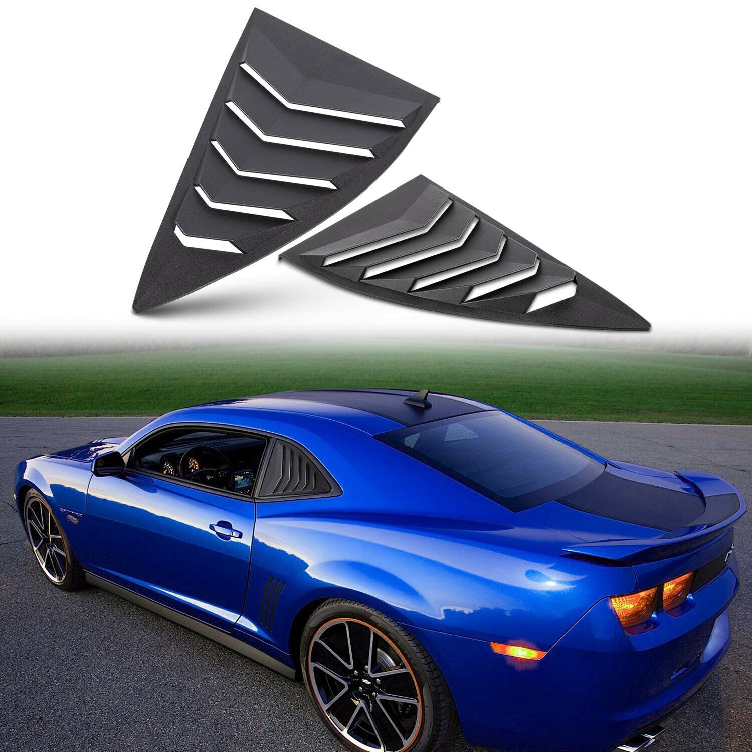 Chevy Camaro 2010-2015 Matte Black Rear & Side Window Louver Sun Shade Cover