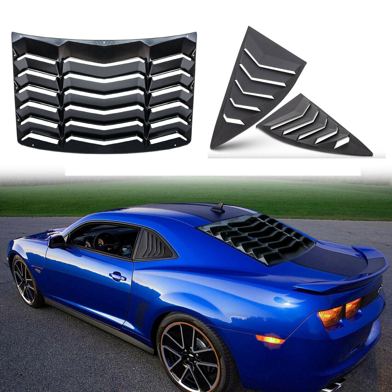 Chevy Camaro 2010-2015 Matte Black Rear & Side Window Louver Sun Shade Cover